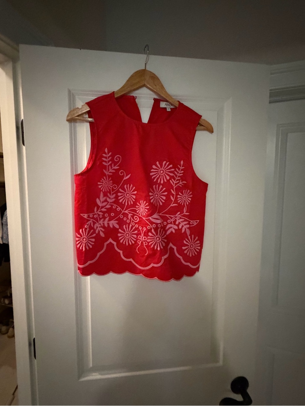 Sleeveless Red Floral Embroidered Top - Women's